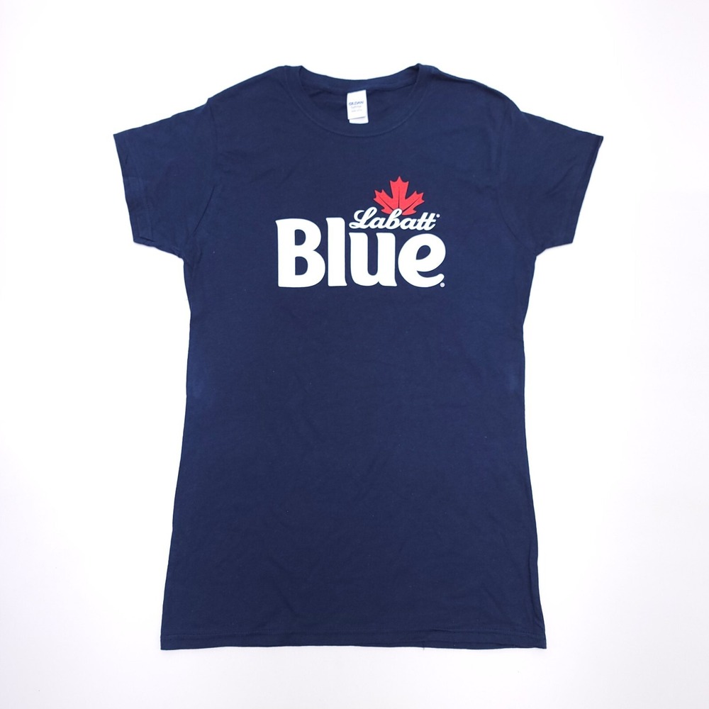 NEW Labatt Blue Logo Women's Core Tee Size L Cap-sleeve Slim Gildan Soft Style